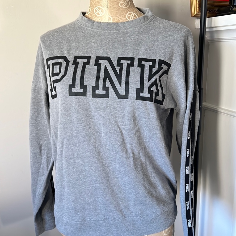 Pink Victoria's Secret Pullover Sweater with Words in Grey
